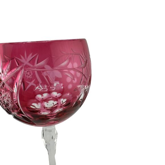 Vintage Nachtmann Traube Wine Glass Cranberry Cut to Clear Crystal - Picture 2 of 4